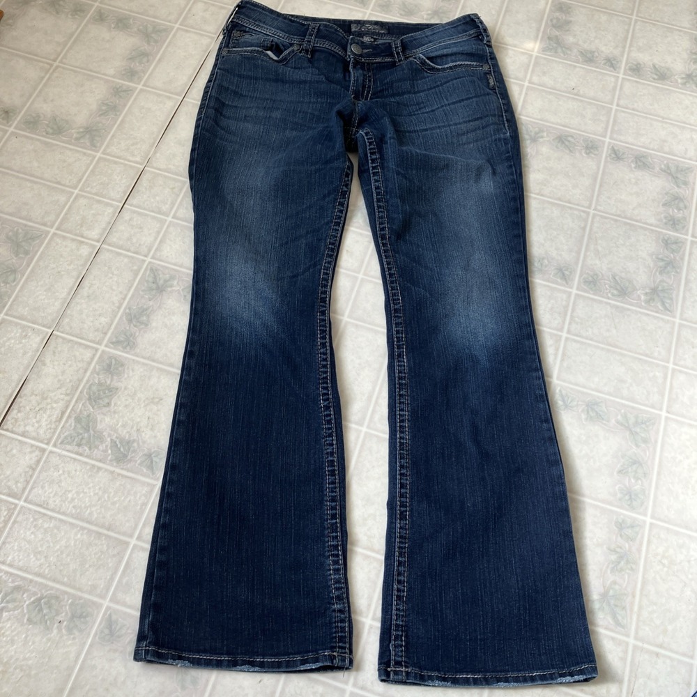 Silver Jeans Co Suki Surplus Flap Heavy Stitch Blue Jeans Plus‎ size 32 L 34